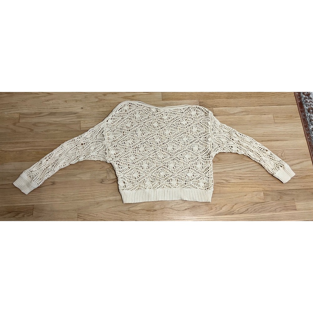 Elan Cream Crochet Knit Cotton Sweater SW10437 Boho Dolman Sleeve Womens Medium